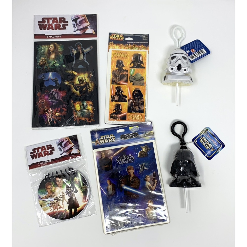 Lot of 6 Star Wars items early 2000s Stickers Magnets Pop Toppers Note Pad NEW